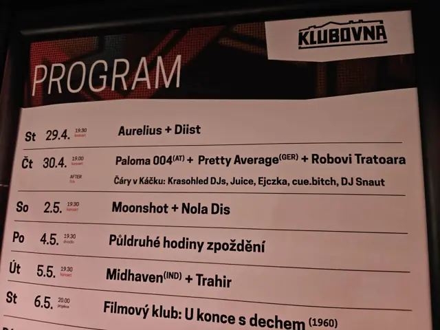 Program Klubovny: 30. 4. afterparty Čáry v Káčku – Krasohled DJs, Juice, Ejczka, cue.bitch, DJ Snaut